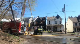 Dramatic 2nd alarm duplex fire multiple firefighters injured, Shamokin, Pennsylvania #13