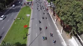 Drone footage of motorcycle campaign ride to support Brazilian President Jair Bolsonaro in São Paulo