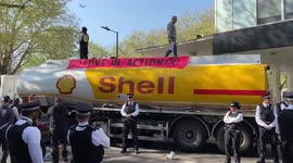 Olympic gold medallist and climate activists block fuel tanker in central London