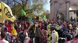 Extinction Rebellion Blocks Marble Arch, London, UK.