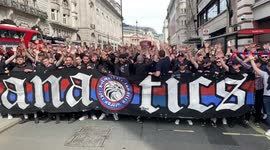 Crystal Palace fans march through Piccadilly ahead of Chelsea match