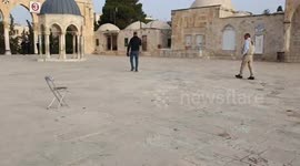 Israeli security forces patrol in front of the Dome of the Rock mosque at Jerusalem's Al-Aqsa mosque compound.