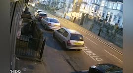 Moment stolen Mercedes ploughs into row of parked cars in Kent, UK