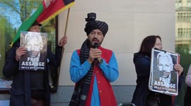 A Afghan speaker, thanks Julian Assange expose US/UK war crime, London, UK
