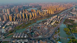 Stunning drone footage of urban buildings in China's Huai'an city