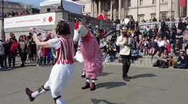 Morris dancers, a human horse, and a string quartet as London celebrates St George’s Day in Trafalgar Square