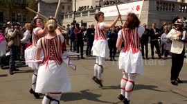 Folk dancing in London's Trafalgar Square to celebrate St George's Day