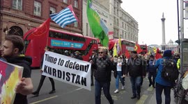 Kurdish protest against Turkey invasion of Kurdistan at Whitehall, London, UK