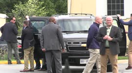 President of the United States Joe Biden arrives at St. Joseph on the Brandywine Church in Wilmington, Delaware to attend mass on April 23, 2022