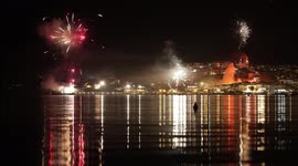Traditional fireworks display in Skiathos, Greece, marks the start of Orthodox Easter Day