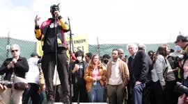 Bernie Sanders rallies demonstrators ahead of union vote at Amazon facility on Staten Island
