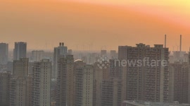 Footage Of The Cityscape At Dusk In Huaian, Jiangsu, China