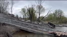 Bridge still lies in ruins after Russian shelling on outskirts of capital