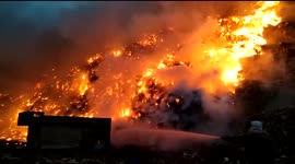 Video captured the hellish scene facing firefighters as they battled a blaze at Bhalswa landfill in Delhi, India