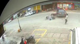 Motorcycle carrying FOUR teenagers slams into car turning on road in China