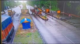 Chilling clip shows out-of-control truck crashing into toll booth