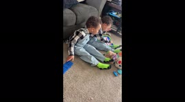 Daddy take these farmer outfits off of us. Said these adorable and funny toddler twin boys.