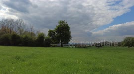 A time lapse of the countryside. Stunning view with cattle and a windmill seen in the distance. Nature and farmland