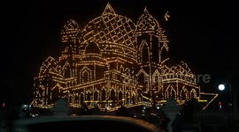Temple in Indonesia is lit up by hundreds of oil lamps during month of Ramadan