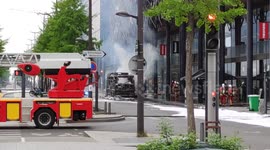 Firefighters cordon off Paris streets as electric bus charred by blaze
