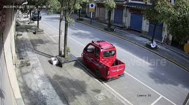 Creepy scene as driverless vehicle moves across road and hits tree in China