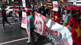 Protesters march along Park Street, Sydney against Tigray genocide