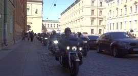 Motobikes parade takes place in the centre of St Petersburg for the tourist season opening, Russia