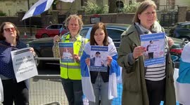 Russians Against War protest outside the Russian Embassy in London