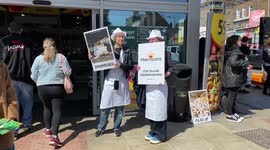 Animal welfare activists protest against ‘FrankenChickens’ outside Morrisons supermarket in London