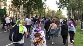 Real Madrid fans going to Plaza de Cibeles to celebrate 35 title of La Liga