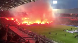 Netherlands: Stunning Scene As Hundreds Of Fans Light Flares At De Kuip Before Feyenoord And Marseille Match