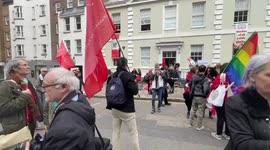 People gathering outside Karl Marx’s house in London for Mayday parade