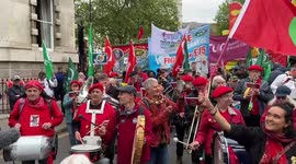 May Day march begins in Clerkenwell, London, UK