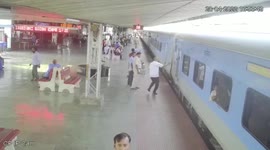 Elderly passenger trying to board moving train slips, saved by cop in eastern India
