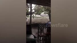 Harsh summer storm batters home in central Thailand