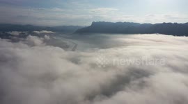 Three Gorges Dam Surrounded With Clouds In Yichang, China