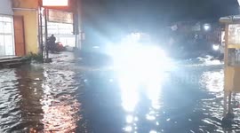 Floods overtake North Cikarang Pelaukan Road, Bekasi Regency, West Java