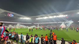 Hilarious moment Trabzonspor fans rejoice too early and storm pitch before match is over