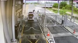 Axe-wielding madman rides through airport runway zone on motorbike before attacking staff