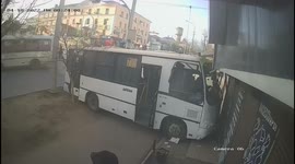 Out-of-control bus slams into shop in Kazakhstan