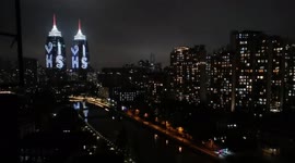 Light Show of Global Harbor During Lockdown In Shanghai, China