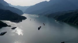 Footage Of Cargo Ships Sailing On The Yangtze River In Yichang, China