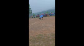 Funny wheelbarrow race at the festival held in Vietnam