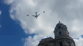 Watch rare military flypast over Whitehall for Japanese PM as he meets with Boris Johnson