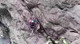 Daring man rescues dog trapped in rocks for seven days in northern India