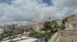Israeli flags fly in the Ibrahimi mosque in the West Bank city of Hebron, during Yom HaZikaron, Israel's Remembrance Day for fallen soldiers.