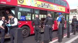 Numerous police gathered at traffic accident site on Westminster Bridge in London