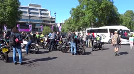 The 59 Club motorbikers are leaving Westminster Abbey after Evensong and Blessing of the motorbikes