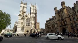 Debris of exploded vehicle, following controlled detonation outside Westminster Abbey