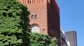 Two pareidolias on the same image (face in tree and face in building). Paris. Institute of Art and Archeology. Near Montparnasse Tower. 11 may 2022